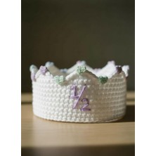 ORGANICMIRA El Örgüsü 6 Ay Yarım Yaş Doğum Günü Tacı Kalpli Bebek Şapkası Unisex Bebek 1/2 Half Birthday Örgü Şapka- 6 Ay Kınası ve Fotoğraf Çekimi Aksesuarı
