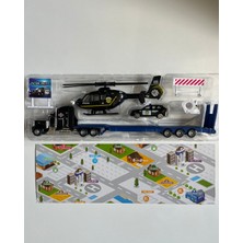 Mavi Su Dünyası Oyuncak Helikopter Tır ve Araba Seti Siyah | 33 cm Tır | 20 cm Helikopter | 8 cm Araba ve Aksesuarlar