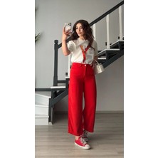 Elisin Kırmızı Tencel Culotte Pantolon