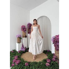 Nils Butik Ip Askılı Çiçek Desenli Midi Kloş Elbise