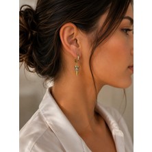 Girift Vintage Yano Renkli Zirkon Taşlı Gold Küpe