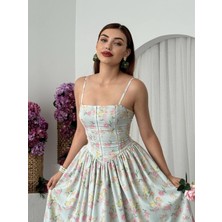 Nils Butik Ip Askılı Çiçek Desenli Midi Kloş Elbise