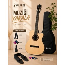 Valares VC20C 39 Inç Kesik Kasa Sap Ayarlı Kenar Korumalı Natürel Klasik Gitar Parlak Cila Full Set Hediyeli(Kılıf.askı.pena)