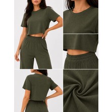 Thb.Edition Kadın Crop Üst Bol Paça Pantolon Takım