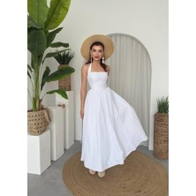 Nils Butik Luna Boyundan Bağlamalı Poplin Midi Elbise