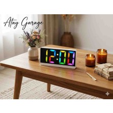 Atay Garage Renkli Rgb LED Aynalı Dijital Masa Saati Dijital Alarmlı LED Ekranlı Masa Saati Masaüstü Dijital RGB Saat