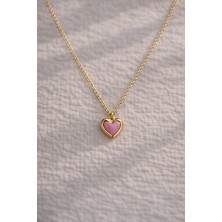 Owentis Çelik Gold Pembe Kalp Detay Ferause Kolye -Kararma Yapmaz-