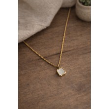 Owentis Çelik Gold Vintage Model Orta Taşlı Noire Kolye -Kararma Yapmaz-