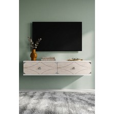 Yumedi Design TDA1297BTS -Elifa Duvara Montaj Tv Stand , Tv Sehpası 120CM Beyaz-Traverten-Silver