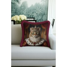 Empressco Bordo Kedi Temalı Saçaklı Yastık Kılıfı, Şık ve Rahat Dekorasyon Ürünü