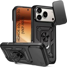 HANPORIUM Honor 600 Pro 5g Uyumlu Tank Kılıf - Yüzüklü Standlı Extra Darbe Koruma Zırhlı Outdoor Kapak - Siyah