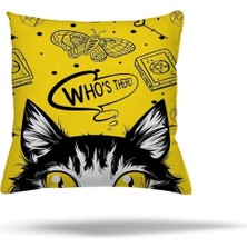 Empressco Meraklı Kedi Temalı Tek Taraf Baskılı Gizli Fermuarlı Kırlent Kılıfı