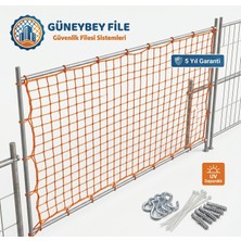 Güneybey File Turuncu Güvenlik File 2.5 M Yükseklik | Metreyle Kesim | 4 mm Ip, 5x5 cm Göz Aralığı + Montaj Aparatları
