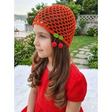 Happy Handmade Nar Çiçeği Rengi 7/12 Yaş Viral Kroşe Çocuk Şapkası/kirazlı Yazlık Çocuk Şapkası/çocuk Saç Filesi/çocuk File Bere/çocuk Doğum Günü Hediyesi/özel Çocuk Karne Hediyesi/çocuk Hediyelik