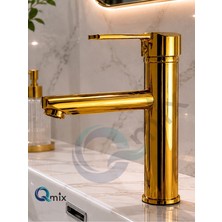 Qmix Lüks Parlak Gold Sabit Mix Aç Kapa Kısa Banyo Lavabo Bataryası – Komple Pirinç, Dayanıklı, Modern Tasarım