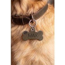Pepuza Hakiki Deri Köpek Tasma Charmı / Köpek Künyesi / Köpek Isimlik - Kişiselleştirilebilir Lazer Kazıma - Olive