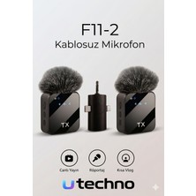 utechno F11-2 Profesyonel 2 Adet Kablosuz Yaka Mikrofonu 3in1 Mikrofon Type-C/lightning/jack