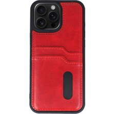 Hobibahçem iPhone 15 Pro Max Kılıf Sara Kartvizitli Deri Kılıf - Kırmızı