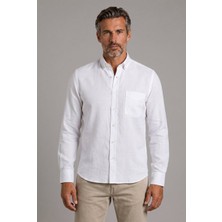 Bisse Beyaz Grubu Regular Fit Keten Paşa Yaka Gömlek GMKTN3PS224003_D01