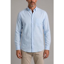 Bisse Mavi Regular Fit Keten Paşa Yaka Gömlek GMKTN3PS224003_D35