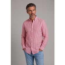 Bisse Kırmızı Regular Fit Pamuk Keten Uzun Paşa Yaka Gömlek GMKTN250006_C24