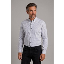 Bisse Siyah Modern Fit Pamuk Düğmeli Paşa Yaka Küçük Armür Kare Gömlek GMKRA0122300200_D99