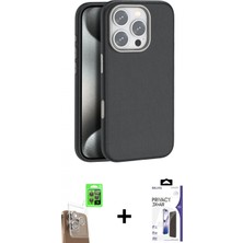 Marsilyan™- iPhone 16 Pro Max Kılıf Zirve Modern Prime - Siyah Bilvis 3x Ar Hayalet Cam Ekran Koruyucu + Raze Metal Kamera Lens - Cltm