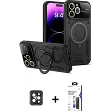 Marsilyan™- iPhone 16 Pro Max Kılıf Kıvılcım Modern Serisi - Siyah Bilvis 3x Ar Hayalet Cam Ekran Koruyucu + Pvd Metal Kamera Lens - Sh