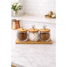 Empressco Nokka Kristal Kulplu Cam Kavanoz (8x8 Cm) Seti 3’lü Bambu Kapaklı & Ahşap Altlıklı Dekoratif Saklama Kabı - Fiyatı, Yorumları