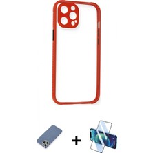 Marsilyan™- iPhone 12 Pro Kılıf Nova Asil Özel Seri - Siyah 3D Antistatik Cam Ekran Koruyucu + Metal Kamera Lens Koruma Cam - Akyl