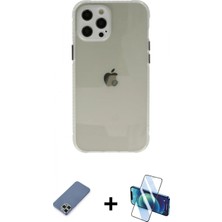 Marsilyan™- iPhone 12 Pro Kılıf Nova Asil Özel Seri - Siyah 3D Antistatik Cam Ekran Koruyucu + Metal Kamera Lens Koruma Cam - Akyl