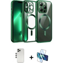 Marsilyan™- iPhone 12 Pro Kılıf Nova Işık Özel Seri - Siyah 3D Antistatik Cam Ekran Koruyucu + Shine Kamera Lens - Gs