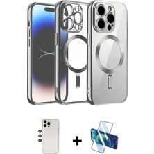 Marsilyan™- iPhone 12 Pro Kılıf Nova Işık Özel Seri - Siyah 3D Antistatik Cam Ekran Koruyucu + Shine Kamera Lens - Gs