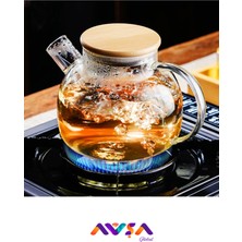 Empressco Isıya Dayanıklı 1000 ml Cam Demlik, Bambu Kapaklı ve Bitki Çayı Sürahi