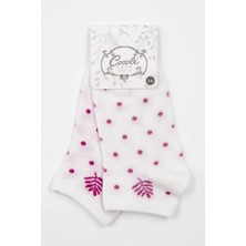 Cocole Socks Kız Bebek Patik Çorabı 2’li Set Pamuklu Ekru Zemin Üzeri Fuşya Puantiye & Yaprak Desenli