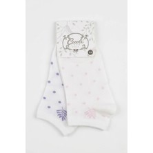 Cocole Socks Kız Bebek Patik Çorabı 2’li Set Pamuklu Beyaz Zemin Üzeri Lila & Pudra Pembe Puantiye Yaprak Desenli