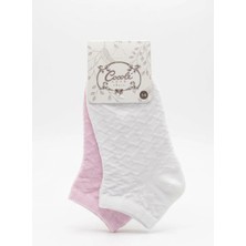 Cocole Socks Kız Bebek Patik Çorabı 2'li Set Pamuklu Beyaz & Pudra Pembe Baklava Desenli