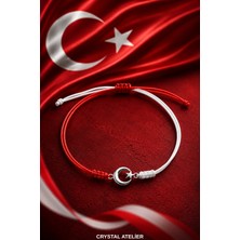 Crystal Atelier Türkiye Milli Takım Ay Yıldız Makrome Bileklik Kırmızı Beyaz El Yapımı Ayarlanabilir Unisex