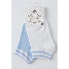 Cocole Socks Erkek Çocuk Patik Çorabı 2’li Set Pamuklu Beyaz & Mavi Çizgi Detaylı