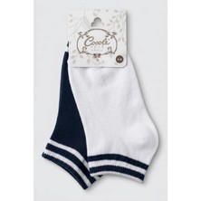 Cocole Socks Erkek Çocuk Patik Çorabı 2’li Set Pamuklu Beyaz & Lacivert Çizgi Detaylı