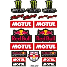 Rebon Moto Design Motosiklet Redbull-Monster Sponsor Tasarım A4 Çoklu Sticker Seti