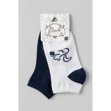 Cocole Socks Erkek Çocuk Patik Çorabı 2’li Set Beyaz & Lacivert Sincap Desenli