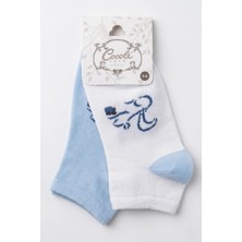 Cocole Socks Erkek Çocuk Patik Çorabı 2’li Set Beyaz & Mavi Sincap Desenli