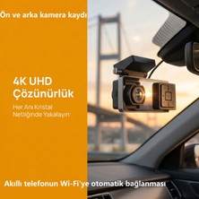 SBAID K12 Akıllı Wifi Destekli 4K Araç Kamerası - 3" IPS Ekran, Ön ve Arka Kamera Kaydı，24 Saat Akıllı Park Gözetimi,wifi ile Cep Telefonundan Izleme，kurulumu Kolaydır, Mobil Uygulama ile Kontrol Edilir