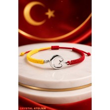Crystal Atelier Sarı Kırmızı Ay Yıldız Makrome Taraftar Bileklik El Yapımı Ayarlanabilir Unisex