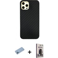 Marsilyan™- iPhone 12 Pro Max Kılıf Nova Çizgi - Siyah Bilvis Hayalet Cam Ekran Koruyucu + Shine Kamera Lens Koruma Cam - Mı