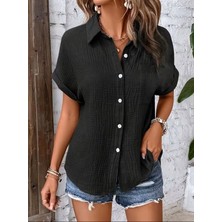 Alyn Wear Kadın Kısa Kollu Yakalı Önü Düğmeli Müslim Gömlek