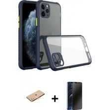 Marsilyan™- iPhone 11 Pro Kılıf Nova Asil Özel Seri - Siyah 3D Antistatik Hayalet Cam Ekran Koruyucu + Renkli Kamera Lens Koruma Cam - Tu