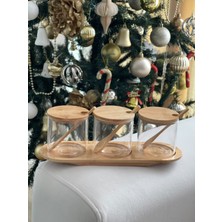 Empressco Mimoza Park 3 Lü Bambu Kapaklı Borasilikat Camlı Kaşıklı Baharat Seti Baharat Takımı  ( Alt Stant Hediyeli ) - Fiyatı, Yorumları