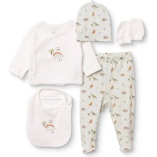 Hellobaby Erkek Bebek 5li Hastane Çıkışı Dinozor Baskılı Çıtçıtlı Bisiklet Yaka Uzun Kol Patikli